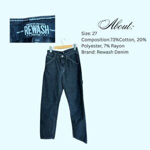 Rewash Denim High Rise Black Carpenter Jeans | Straight Leg Utility Pants Size 2